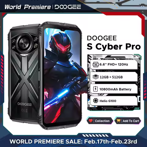 Doogee S Cyber Pro Rugged Phone Helio G100 6.6'' Fhd+ 120Hz Ips 12Gb 512Gb 10800Mah Battery 33W Char