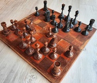 舊錦標賽蘇聯國際象棋套裝 Botvinnik - 加重黑棕國際象棋棋子 1950 年代