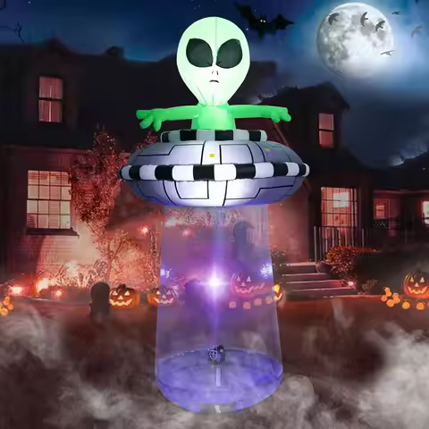 Halloween Inflatable Alien UFO Outdoor Yard Decoration with LED Lights, 6 Feet Tall for Spooky Lawn 