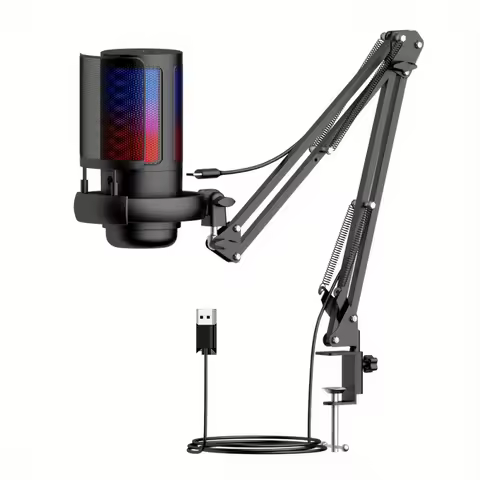 Game ComputerUSBMicrophone，Podcast Condenser Microphone with Arm Stand，Spit cover，Silent Button，Suit