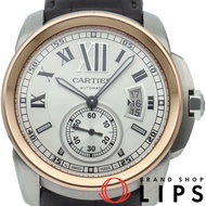 卡地亞 Calibre de Cartier腕錶 W7100039，附原廠錶盒、保固卡，K18PG/SS/皮革錶帶，銀色，拋光處理，成色極佳 [二手]