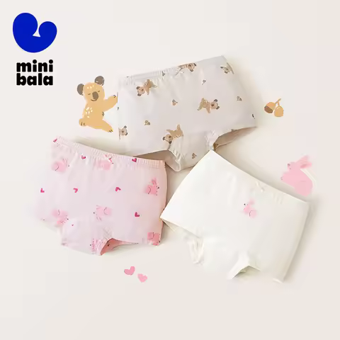 Mini Bala Girls Underwear 2025 Summer Sweat Absorbent Breathable No Ride Up Cotton Panties 3 Pack