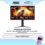 AOC 25G4K 24.5” Full HD Fast IPS 420Hz(OC) HDR400 Gaming Monitor | 0.3ms | G-sync | Flicker-free