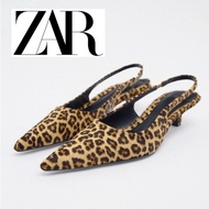 NEW imported ZARAˉ New Women's Shoes Leopard Print Animal Print Dew Heel Low Heel Shoes French Tempe