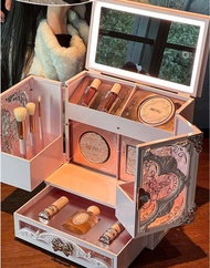 Bộ Trang Điểm Quà Tặng MEIYU hồng 14 món dạng hộp cốp trang điểm phong cách hoa biếc kèm gương LED -