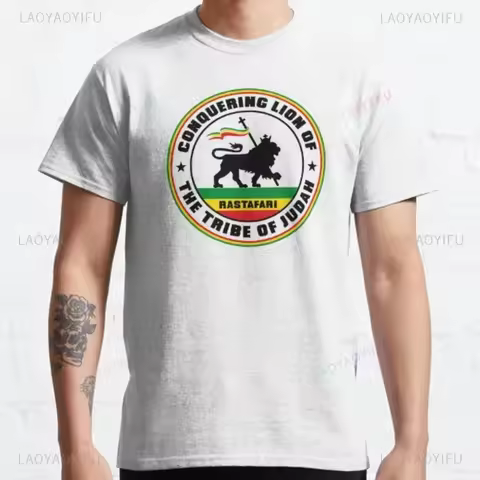 Rasta Lion Judas T-shirt Headset Jamaican Rastafarian Zion Men High Quality Cotton Undershirt Casual