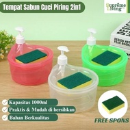 Tempat Sabun Cuci Piring Bulat 1000ml Dispenser Soap 2in1 Free Spons