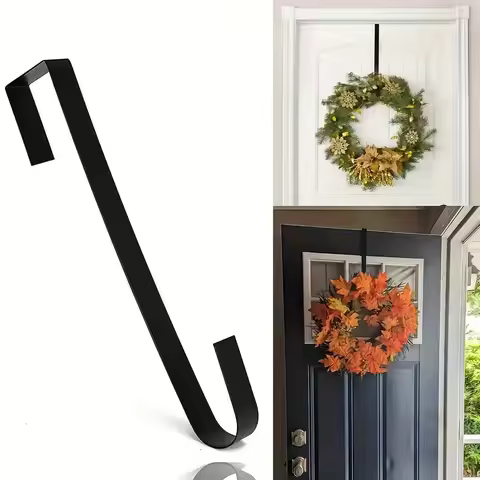 Hinges behind the door, door-mounted wreath frame, door with holeless wreath ring, door-hanging hook