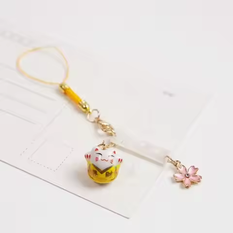 Ceramics Sakura Lucky Cat Phone Lanyard Cherry Blossoms Lucky Cat Anti-lost Lanyard Braided Rope Jap