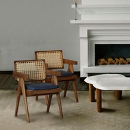 單人休閒椅 羅素極簡設計 天然藤編×老榆木扶手椅 設計師餐椅