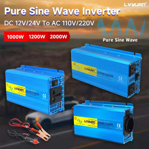 Inverter 1000W 1200W 2000W Pure Sine Wave 12V 24V DC to 110V 220V AC 60Hz voltage Converter Protable
