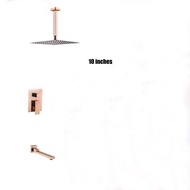 Rose Gold Rainfall Shower Set Built-in Wall Shower Enclosure Hidden Rose Gold Bathroom Shower Head Rose Faucet Set