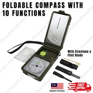 Multifunctional Survival Compass 10IN1 Camping Multi Tool Include LED Light Thermometer Hygrometer K