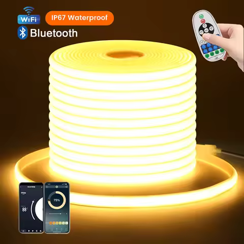Wifi Bluetooth COB LED Strip Light 12V 24V 23key Remote Control EU Power Kit 320 LEDs Flex Hollow Si