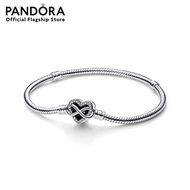Pandora Snake chain sterling silver bracelet with infinity heart clasp with clear cubic zirconia เคร