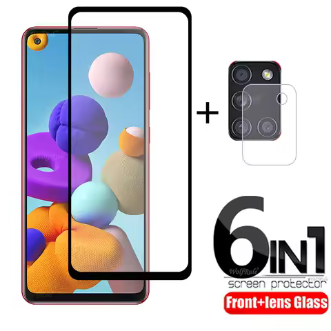 6-in-1 For Samsung Galaxy A21S Glass For Samsung A21S Tempered Glass Full Cover 9H Screen Protector
