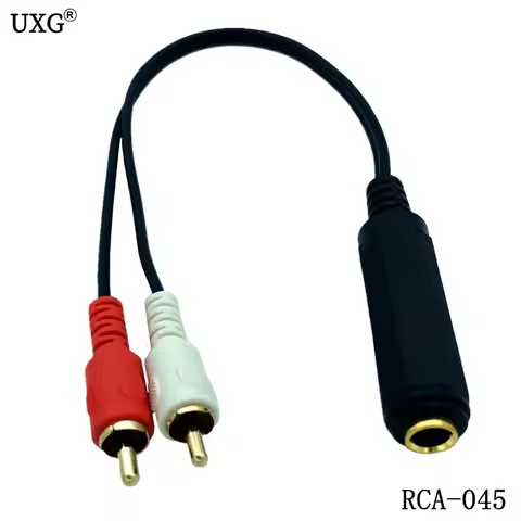 6.35mm Male Jack To 2 RCA Phono Male Jack Stereo Audio Y Splitter Cable 0.25m 25CM
