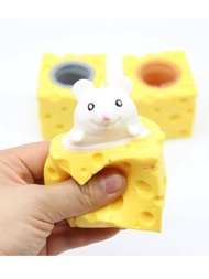 創新減壓可愛奶酪老鼠杯泡泡玩具,柔軟揉捏玩具緩解焦慮