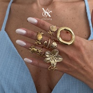 YX Geometric Ocean Animal Rings Set For Women Trendy Y2K Vintage Stackable Jewelry Set Cute Sea Turt
