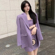 Outfit Purple Summer Mini 2023 Womens Short 2 Sets Two Piece Set for Women Suit with Skirt and Blazer Long Sleeve Sexy Jacket