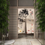 Chinese Ink Painting Door Curatin Bamboo Lotus Blossom Bird Print Partition Curtain Izakaya Kitchen Bedroom Bathroom Door Decor
