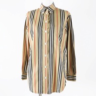 成色極佳：BURBERRY 8011359 棉質條紋長袖襯衫，米色，36碼，正品，女款