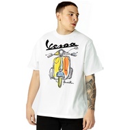 เสื้อยืดคุณภาพดี（） Fsd11ew2e เสื้อยืดแขนสั้น ผ้าฝ้าย พิมพ์ลายสกูตเตอร์ Vespa สีขาว สไตล์ฮาราจูกุ  เส