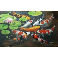 Hiasan Dinding Lukisan Cetak Ikan Koi Fengsui Plus Bingkai Ukuran
