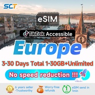 Wefly Europe eSIM 3-30 Days Total 1GB-30GB 4G Unlimited Data Europe SIM eSIM send in 1min