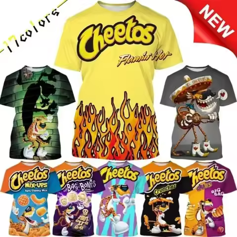 Y2k Top Cheetos Crunchy Food 3d Print T-shirts Fashion Crew Neck Hip Hop Cool T-shirts Casual Wear H