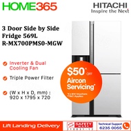 Hitachi 3 Door Side by Side Fridge 569L R-MX700PMS0-MGW