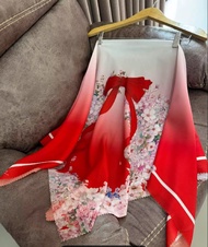 Hijab Bordir Motif Bunga Elegan Warna Merah Putih Hijab Voal Motif Pita Melayu gradasi ombre/ Segi e