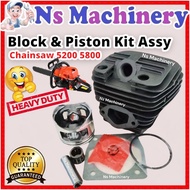 Black Cylinder Block&Piston Kit Assy(45/45.2)Chainsaw 18" 20" 22"461 5200 5800 8800 Block Chainsaw