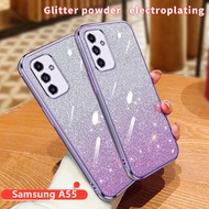Casing Samsung A55 5G Case Glitter Cover Plating Transparent Soft TPU Phone Case Samsung Galaxy A55 5G