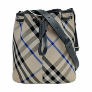 BURBERRY水桶包淺灰色織物單肩包銀色五金