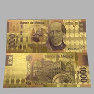 cod 3 designs Colored Mexico 500 1000 Peso Mexicano Gold Color Plated Banknote For Collectible Souve