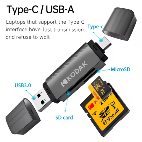 Kodak 2 in 1 Card Reader USB3.0 & Type C Universal Card Adapter Multifunctional Adapter for SD Card 