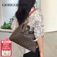 GIORIGOJAMOR轻奢包包女包老花hobo腋下托特包大容量单肩斜挎包送女友生日礼物 咖啡老花