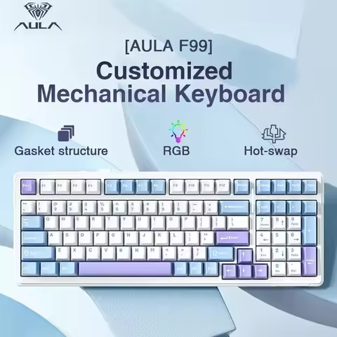 Aula F99 Gaming Mechanical Keyboard Hot Swap Three Mode 2.4G Wireless BT Wired PBT Gasket RGB 99 Key