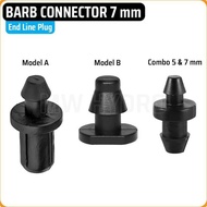 BARB CONNECTOR 7 MM - END LINE PLUG | HYDROPONIC IRRIGATION HOSE CONNECTOR - END COVER