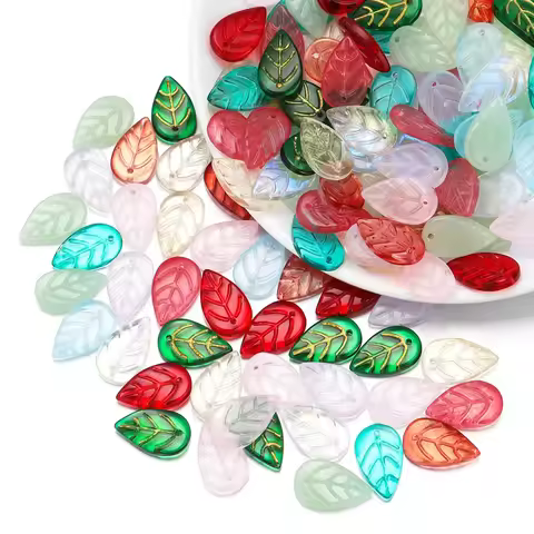 ZW47 10.5x17.5mm Petite Leaf Shape Glass Beads Lampwork Spacer Czech Beads Exquisite Jewelry Making 