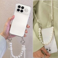 For Redmi K90 Pro Max Crossbody Necklace Pearl Chain Lanyard Soft Silicone Case for Redmi K90pro Max