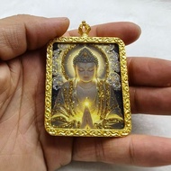 唐卡 Thangka 唐卡吊坠 毛衣链项链 手工唐卡描金佛牌  莲花佛 民族风 唐卡招财保平安