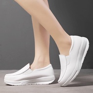 Women's Slip On Wedges Shoes Comfortable Thick Sole Casual White Sneakers Nurse's Shoes Kasut Jurura