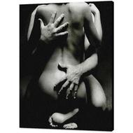 a Mans  Touches a Womans Back Canvas Wall Art Sexy Naked Back Picture Black Background Print Poster 