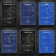 Air Force Plane Airbus Patent Prints Airplane Poster Fighter Blueprint Canvas Painting Wall Art Pict