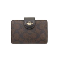 [Coach] COACH Wallet (Border Wallet) FC0082 C0082 Brown × Black Signature PVC Leather Medium Corner Zipper Wallet Women [Outlet Items] [Brand]