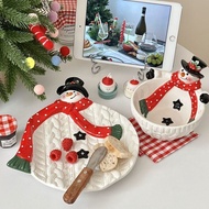 Christmas Snowman Plate Ceramic Plate Atmosphere Dessert Plate Christmas Gift Creative Cute Plate B