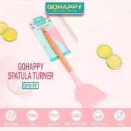 PROMO [PROMO] Gohappy Spatula Silicone Turner Pink/Choco FOOD GRADE ANTI-STING Wooden Kitchen Cookin