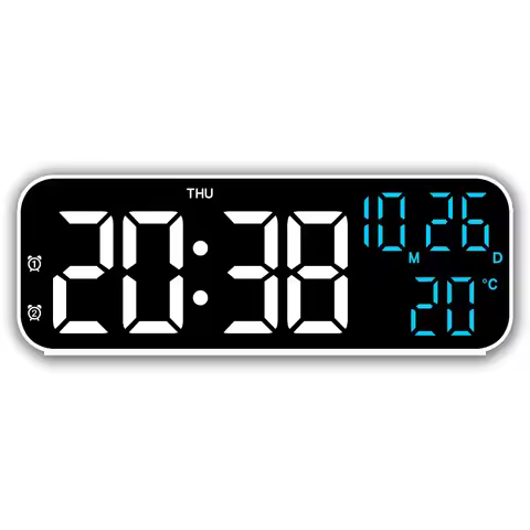Brightness Adjustment LED Electronic Clock Voice Control Date Week Large Digital Clock 2 Alarms Coun